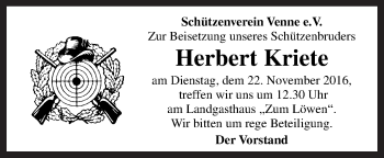 Traueranzeige von Herbert Kriete von Neue Osnabrücker Zeitung GmbH & Co. KG