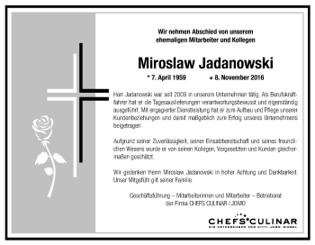 Traueranzeige von Miroslaw Jadanowski von Neue Osnabrücker Zeitung GmbH & Co. KG