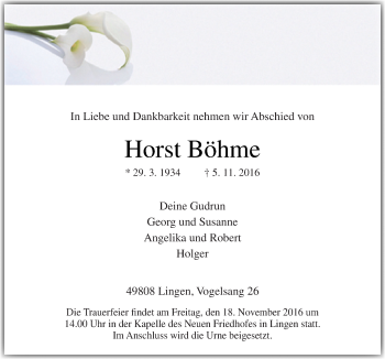 Traueranzeige von Horst Böhme von Neue Osnabrücker Zeitung GmbH & Co. KG
