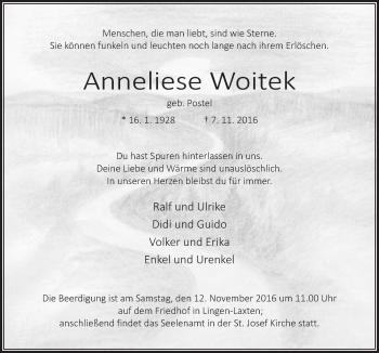 Traueranzeige von Anneliese Woitek von Neue Osnabrücker Zeitung GmbH & Co. KG
