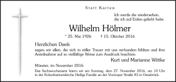 Traueranzeige von Wilhelm Hölmer von Neue Osnabrücker Zeitung GmbH & Co. KG