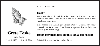 Traueranzeige von Grete Teske von Neue Osnabrücker Zeitung GmbH & Co. KG