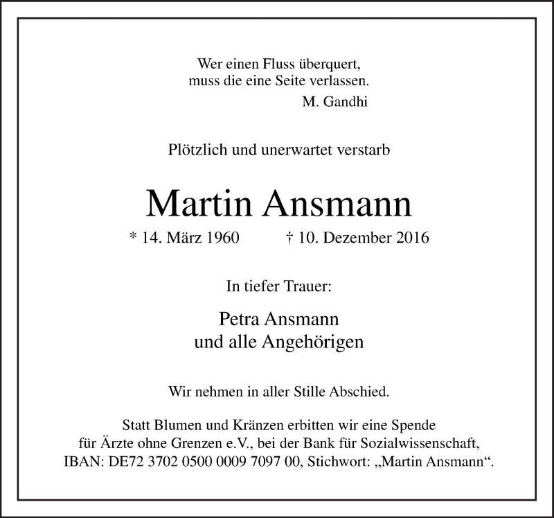  Traueranzeige für Martin Ansmann vom 14.12.2016 aus Neue Osnabrücker Zeitung GmbH & Co. KG