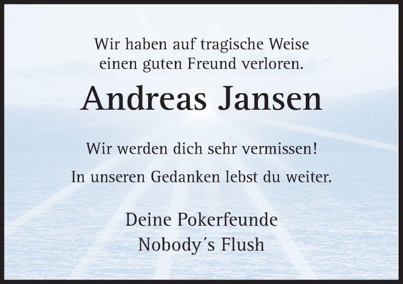  Traueranzeige für Andreas Jansen vom 15.12.2016 aus Neue Osnabrücker Zeitung GmbH & Co. KG