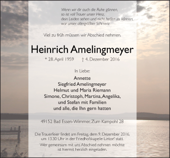 Traueranzeige von Heinrich Amelingmeyer von Neue Osnabrücker Zeitung GmbH & Co. KG