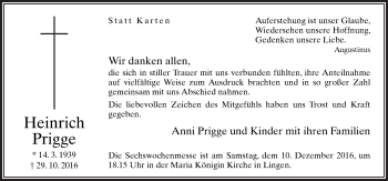 Traueranzeige von Heinrich Prigge von Neue Osnabrücker Zeitung GmbH & Co. KG