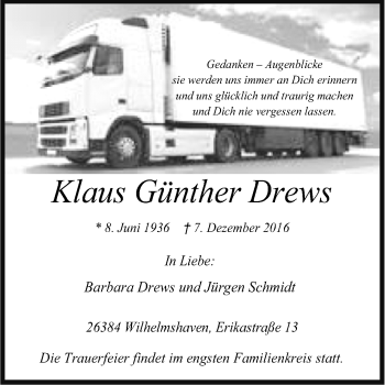 Traueranzeige von Klaus Günther Drews von Neue Osnabrücker Zeitung GmbH & Co. KG