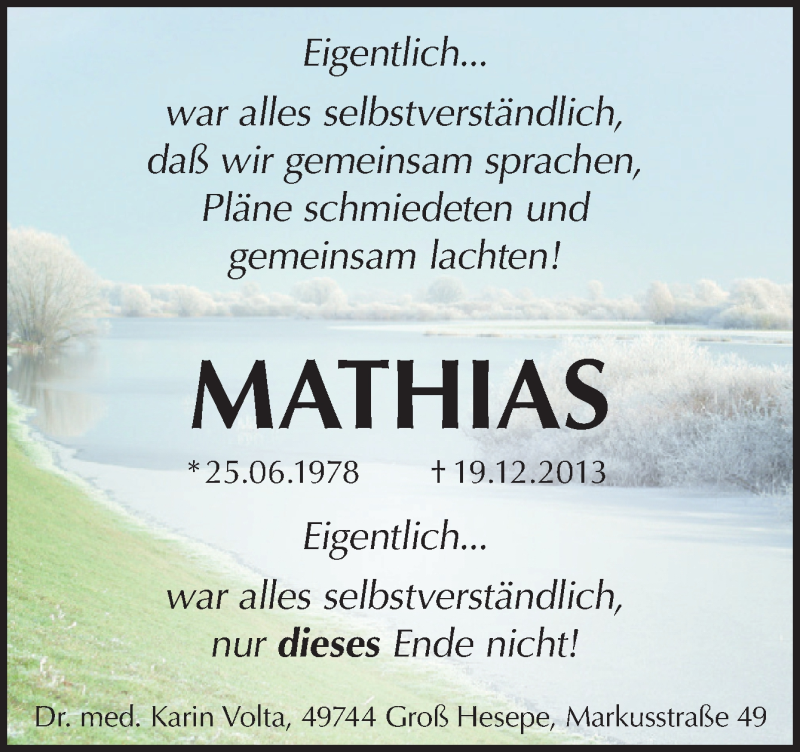  Traueranzeige für Mathias Volta vom 19.12.2016 aus Neue Osnabrücker Zeitung GmbH & Co. KG