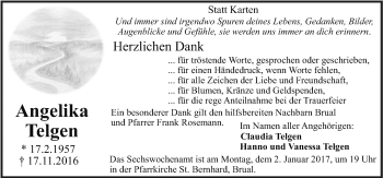 Traueranzeige von Angelika Telgen von Neue Osnabrücker Zeitung GmbH & Co. KG