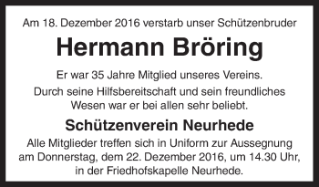 Traueranzeige von Hermann Bröring von Neue Osnabrücker Zeitung GmbH & Co. KG