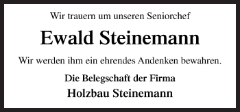 Traueranzeige von Ewald Steinemann von Neue Osnabrücker Zeitung GmbH & Co. KG