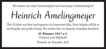 Traueranzeige von Heinrich Amelingmeyer von Neue Osnabrücker Zeitung GmbH & Co. KG