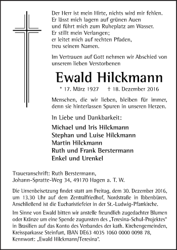 Traueranzeige von Ewald Hilckmann von Neue Osnabrücker Zeitung GmbH & Co. KG