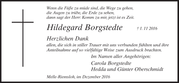 Traueranzeige von Hildegard Borgstedte von Neue Osnabrücker Zeitung GmbH & Co. KG