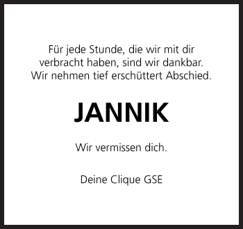 Traueranzeige von Jannik  von Neue Osnabrücker Zeitung GmbH & Co. KG
