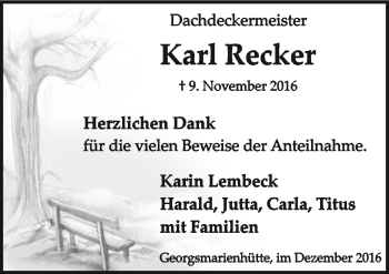 Traueranzeige von Karl Recker von Neue Osnabrücker Zeitung GmbH & Co. KG