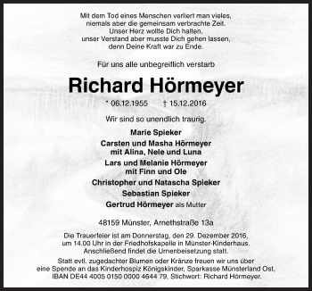 Traueranzeige von Richard Hörmeyer von Neue Osnabrücker Zeitung GmbH & Co. KG