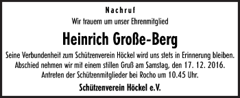 Traueranzeige von Heinrich Große-Berg von Neue Osnabrücker Zeitung GmbH & Co. KG