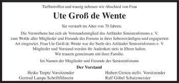 Traueranzeige von Ute  Groß de Wente von Neue Osnabrücker Zeitung GmbH & Co. KG