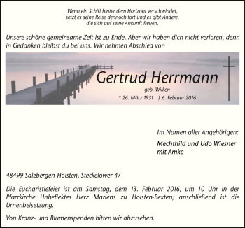 Traueranzeige von Gertrud Herrmann von Neue Osnabrücker Zeitung GmbH & Co. KG