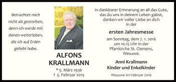 Traueranzeige von Alfons Krallmann von Neue Osnabrücker Zeitung GmbH & Co. KG