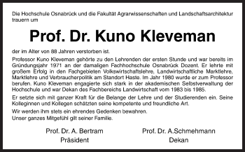 Traueranzeige von Kuno Kleveman von Neue Osnabrücker Zeitung GmbH & Co. KG