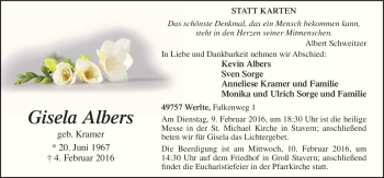 Traueranzeige von Gisela Albers von Neue Osnabrücker Zeitung GmbH & Co. KG