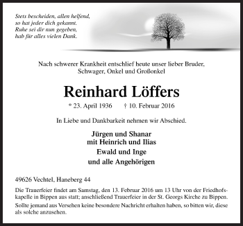 Traueranzeige von Reinhard Löffers von Neue Osnabrücker Zeitung GmbH & Co. KG