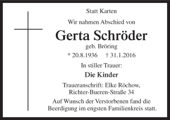Traueranzeige von Gerta Schröder von Neue Osnabrücker Zeitung GmbH & Co. KG