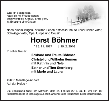 Traueranzeige von Horst Böhmer von Neue Osnabrücker Zeitung GmbH & Co. KG