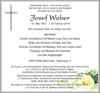 Traueranzeige von Josef Weber von Neue Osnabrücker Zeitung GmbH & Co. KG
