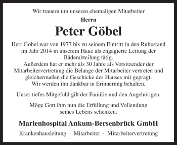 Traueranzeige von Peter Göbel von Neue Osnabrücker Zeitung GmbH & Co. KG