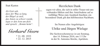 Traueranzeige von Gerhard Geers von Neue Osnabrücker Zeitung GmbH & Co. KG