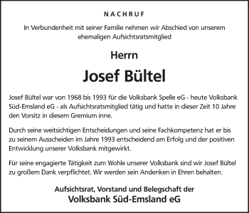 Traueranzeige von Josef Bültel von Neue Osnabrücker Zeitung GmbH & Co. KG