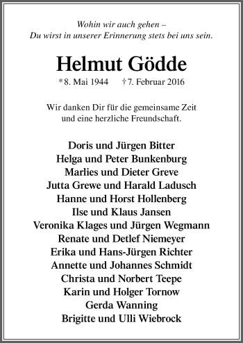 Traueranzeige von Helmut Gödde von Neue Osnabrücker Zeitung GmbH & Co. KG