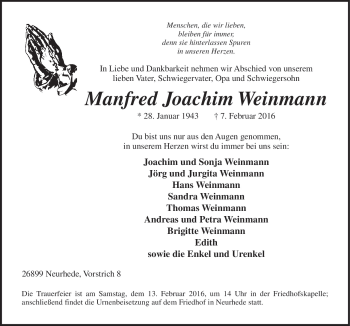 Traueranzeige von Manfred Joachim Weinmann von Neue Osnabrücker Zeitung GmbH & Co. KG