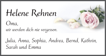 Traueranzeige von Helene Rehnen von Neue Osnabrücker Zeitung GmbH & Co. KG