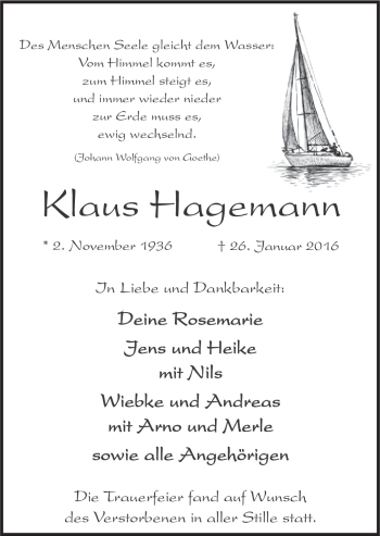 Traueranzeige von Klaus Hagemann von Neue Osnabrücker Zeitung GmbH & Co. KG