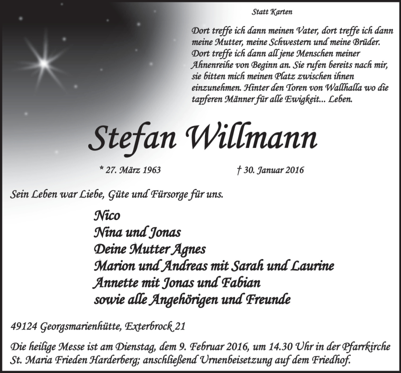 Traueranzeige für Stefan Willmann vom 04.02.2016 aus Neue Osnabrücker Zeitung GmbH & Co. KG