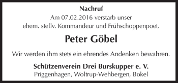Traueranzeige von Peter Göbel von Neue Osnabrücker Zeitung GmbH & Co. KG
