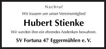 Traueranzeige von Hubert Stienke von Neue Osnabrücker Zeitung GmbH & Co. KG