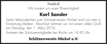 Traueranzeige von Karl Sander von Neue Osnabrücker Zeitung GmbH & Co. KG