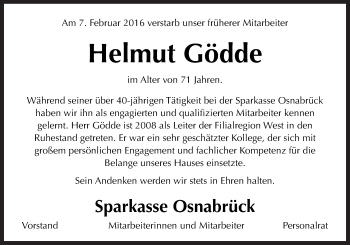 Traueranzeige von Helmut Gödde von Neue Osnabrücker Zeitung GmbH & Co. KG