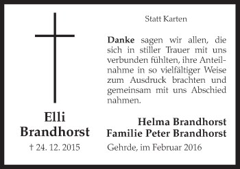 Traueranzeige von Elli Brandhorst von Neue Osnabrücker Zeitung GmbH & Co. KG