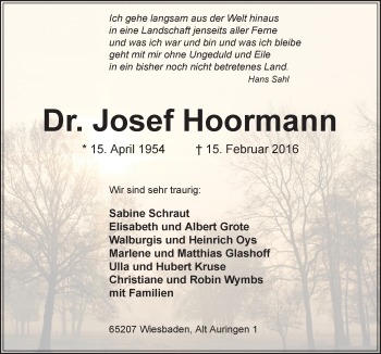 Traueranzeige von Josef Hoormann von Neue Osnabrücker Zeitung GmbH & Co. KG