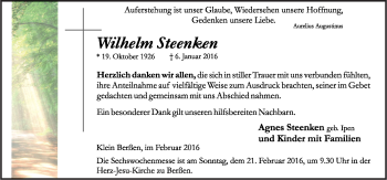 Traueranzeige von Wilhelm Steenken von Neue Osnabrücker Zeitung GmbH & Co. KG