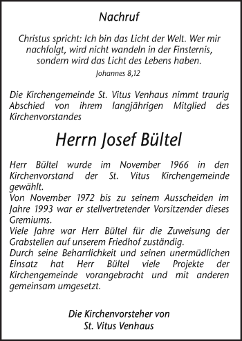 Traueranzeige von Josef Bültel von Neue Osnabrücker Zeitung GmbH & Co. KG