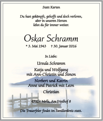 Traueranzeige von Oskar Schramm von Neue Osnabrücker Zeitung GmbH & Co. KG