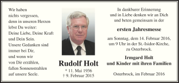 Traueranzeige von Rudolf Holt von Neue Osnabrücker Zeitung GmbH & Co. KG