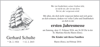 Traueranzeige von Gerhard Schulte von Neue Osnabrücker Zeitung GmbH & Co. KG